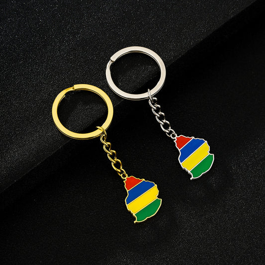 Vintage Enamel Mauritius Keychain Pendant Accessory in Stainless Steel for Men and Women