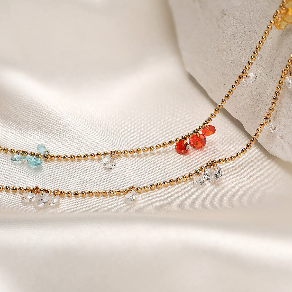 Minimalist Geometric Stainless Steel Necklace with Cubic Zirconia for Women