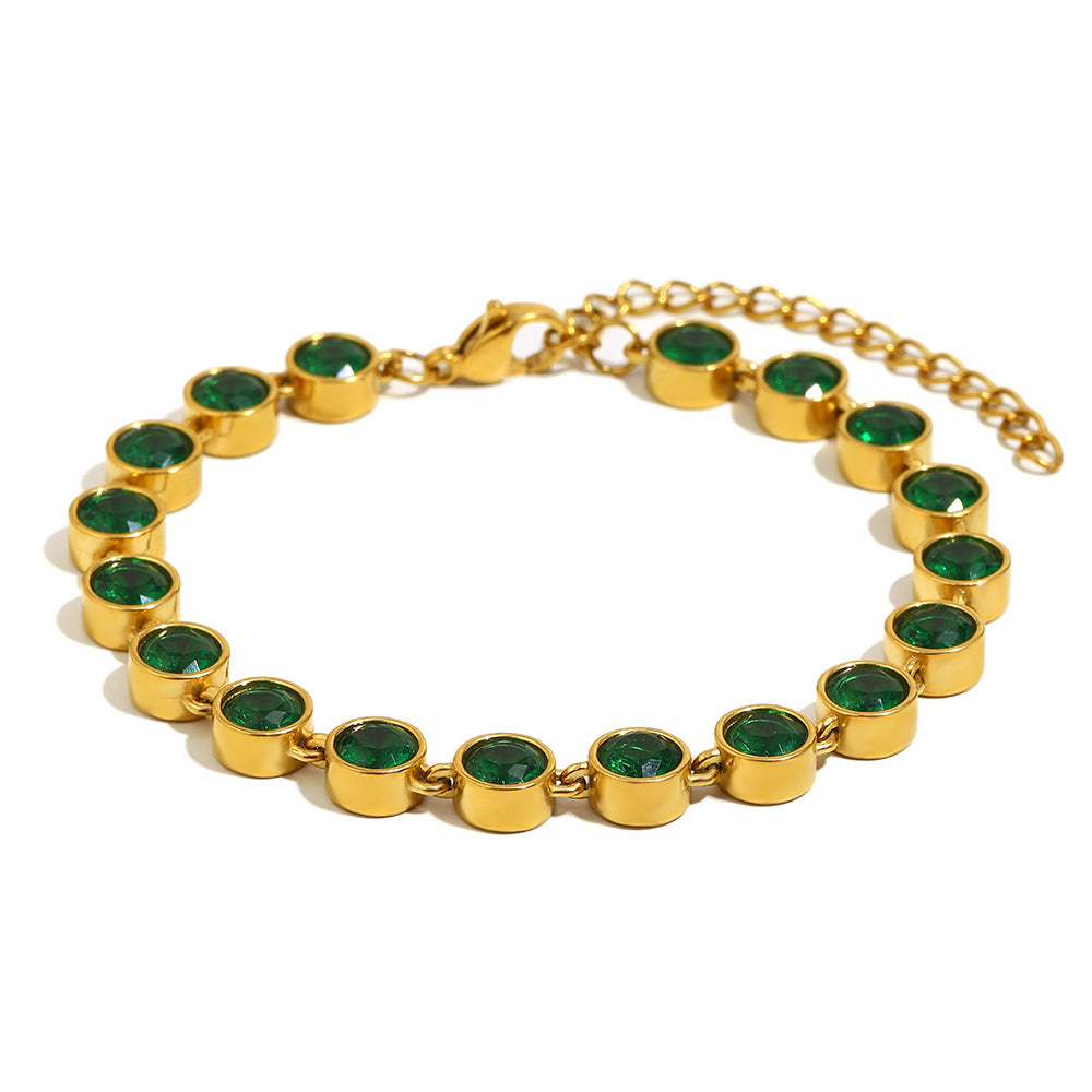 Fashionable Geometric Stainless Steel Plated 18K Gold Cubic Zirconia Sparkling Bracelet for Women