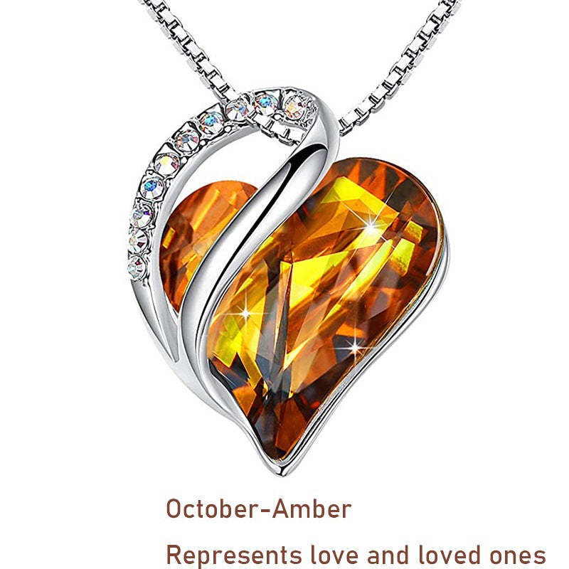 Elegant Heart Shape Alloy Inlaid Crystal Gemstone Necklace with Box Chain for Women