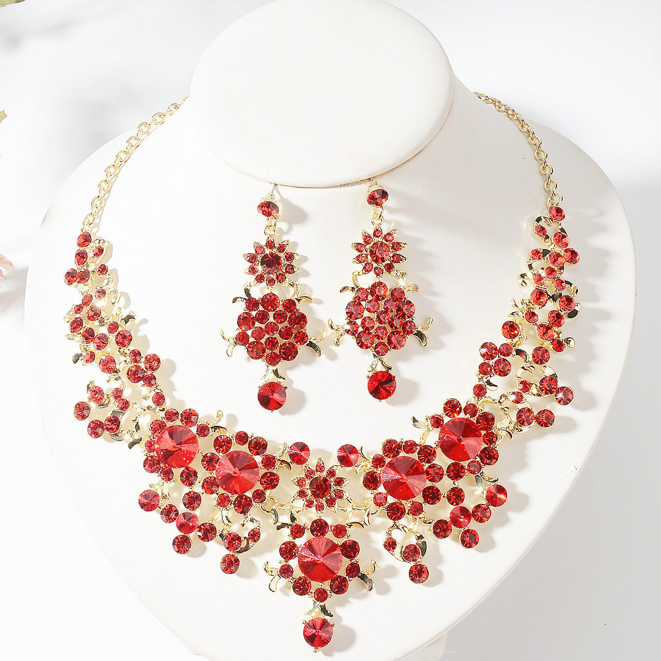 Exaggerated Floral Plated Zinc Alloy Necklace Set for Women Wedding Bridal Jewelry