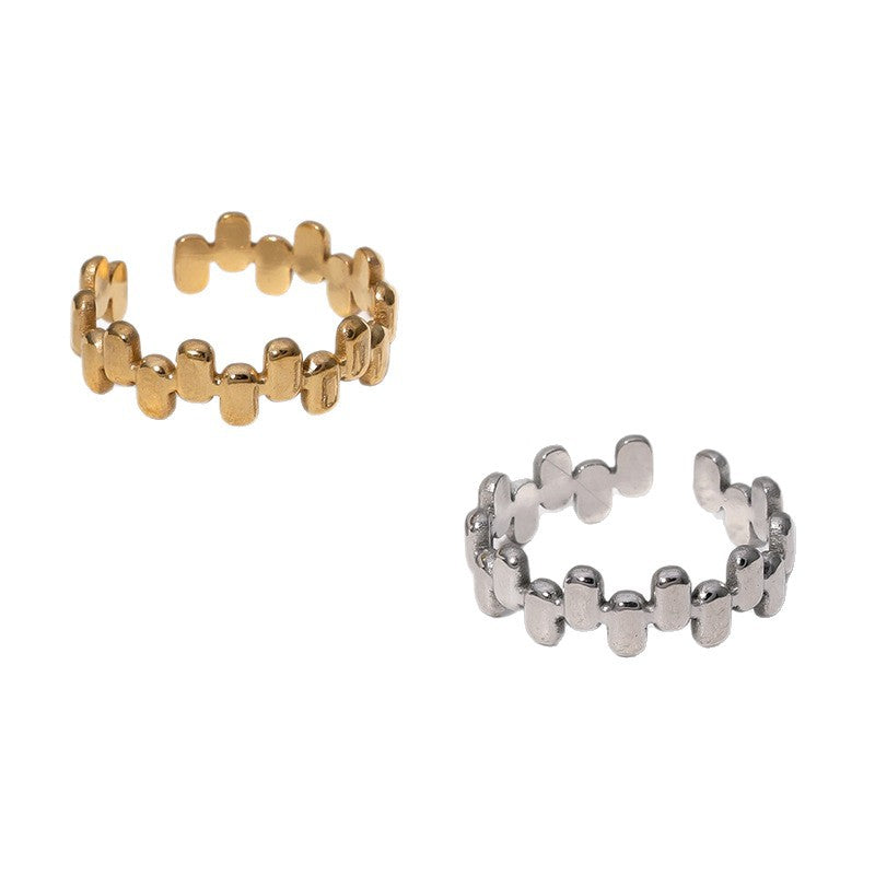 Minimalist Geometric Stainless Steel Adjustable Open Ring with 18K Gold Plating for Women