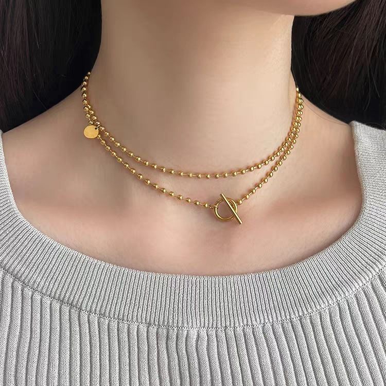 Collar de acero de titanio chapado en oro de 18 quilates con diseño en forma de U de estilo francés vintage para mujer, cadena larga para suéter