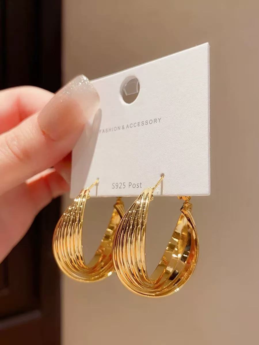 Orecchini a Cerchio Geometrici in Ferro Placcato Argento da Donna, Stile Minimalista Casual per Ufficio, Gioielli Eleganti di Ispirazione Vintage per Tutti i Giorni
