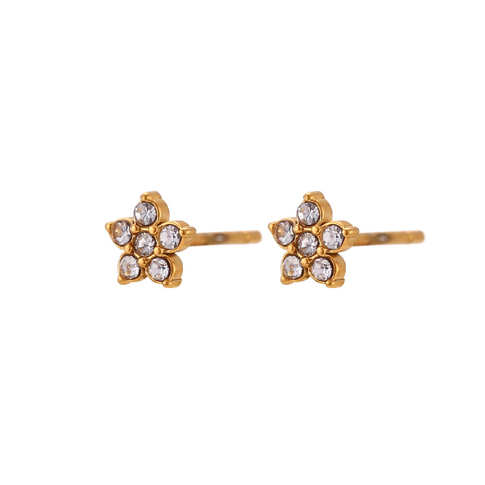 Minimalist Fashion Stainless Steel Plated 18K Gold Mini Micro-Pave Flower Hoop Earrings for Women