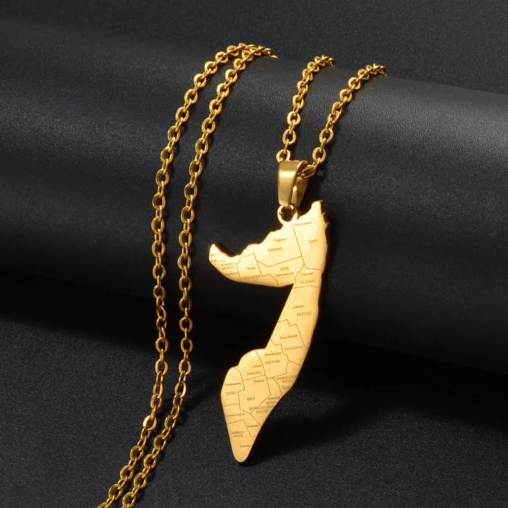 Minimalist Map City Pendant Necklace for Unisex in Stainless Steel with Titanium Steel Charm and Electroplated Finish