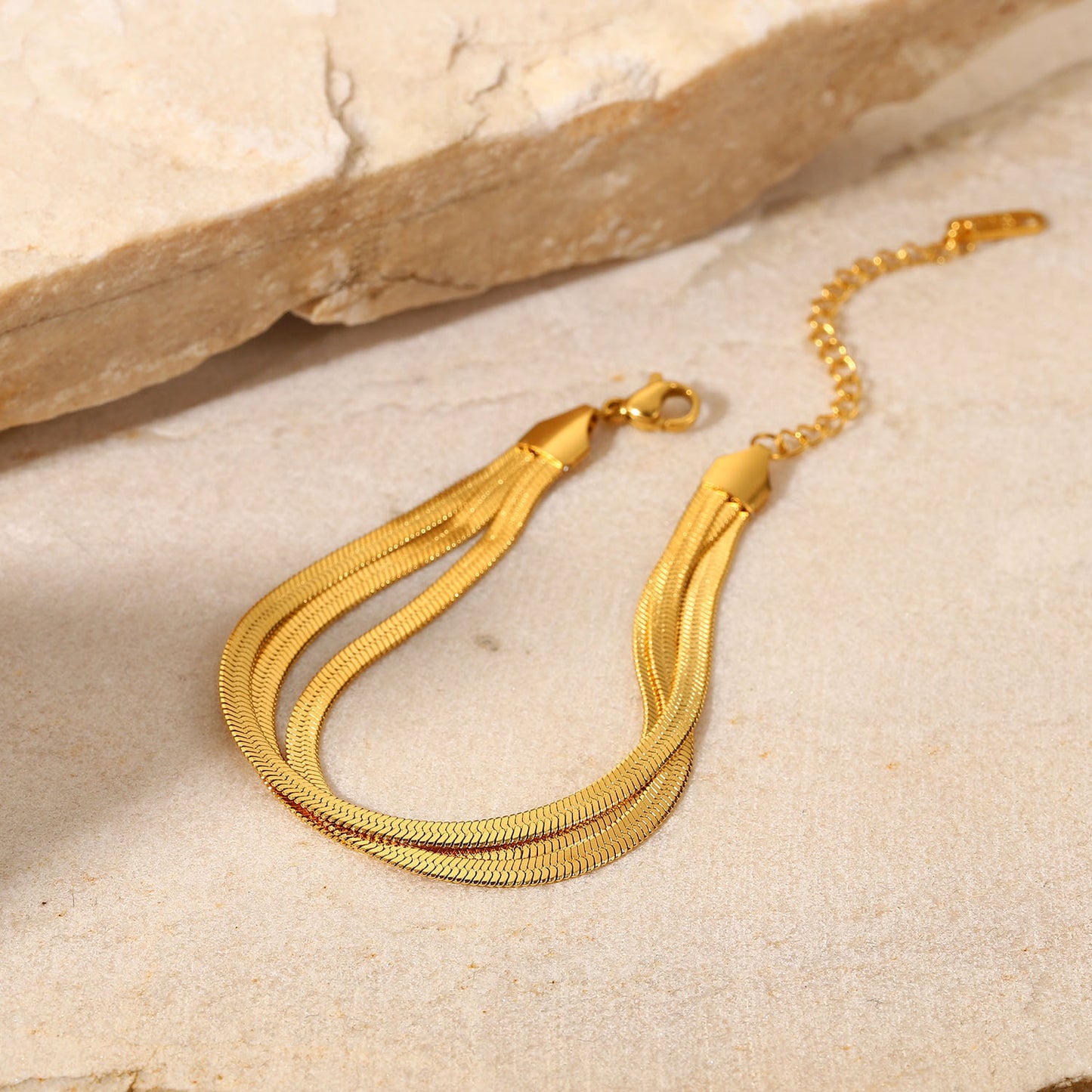 Minimalist Geometric Stainless Steel Snake Chain Bracelet for Women with 18K Gold Plating Stackable Wrist Jewelry