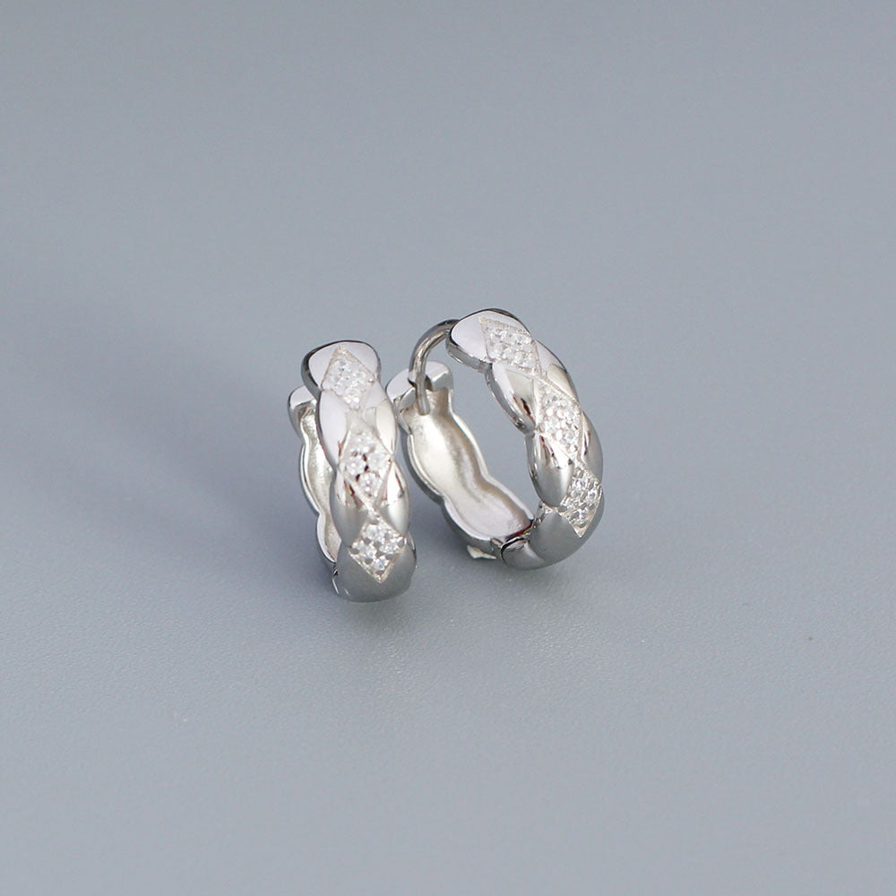 Vintage Sweet 925 Sterling Silver Geometric Rhinestone Inlay Earrings