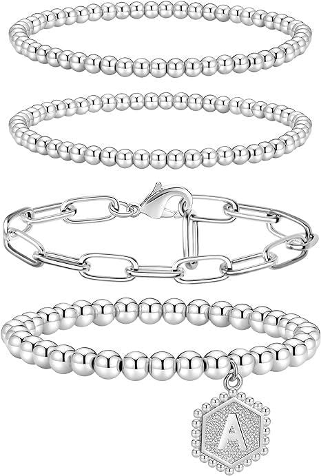 Minimalist Geometric Stainless Steel Brass Plated Paperclip Chain Bracelet Set for Women
