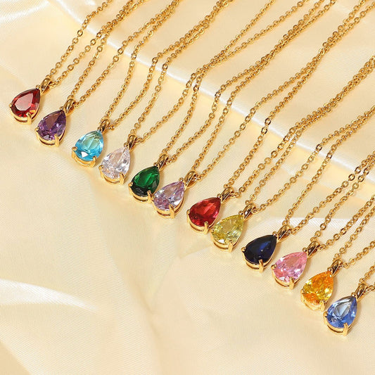 Geometric Stainless Steel Pendant Necklace with 18K Gold Plating and Zircon Accents for Women