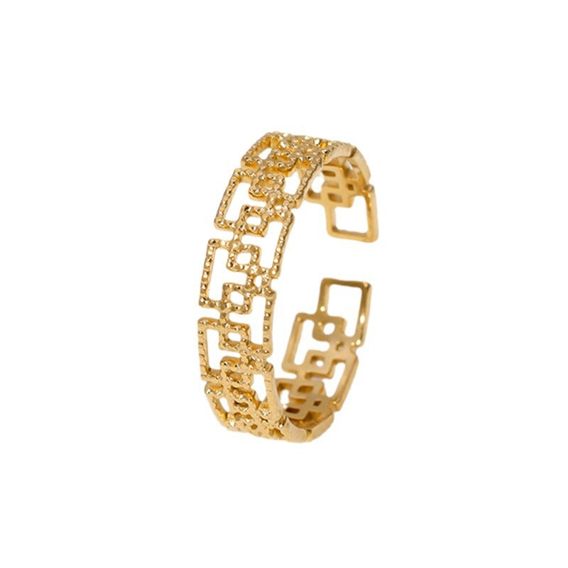 Anello a fascia aperta geometrico minimalista in acciaio inossidabile con finitura placcata da donna