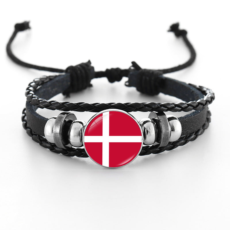 Bracciale in pelle intrecciata fatto a mano unisex stile punk geometrico, nero