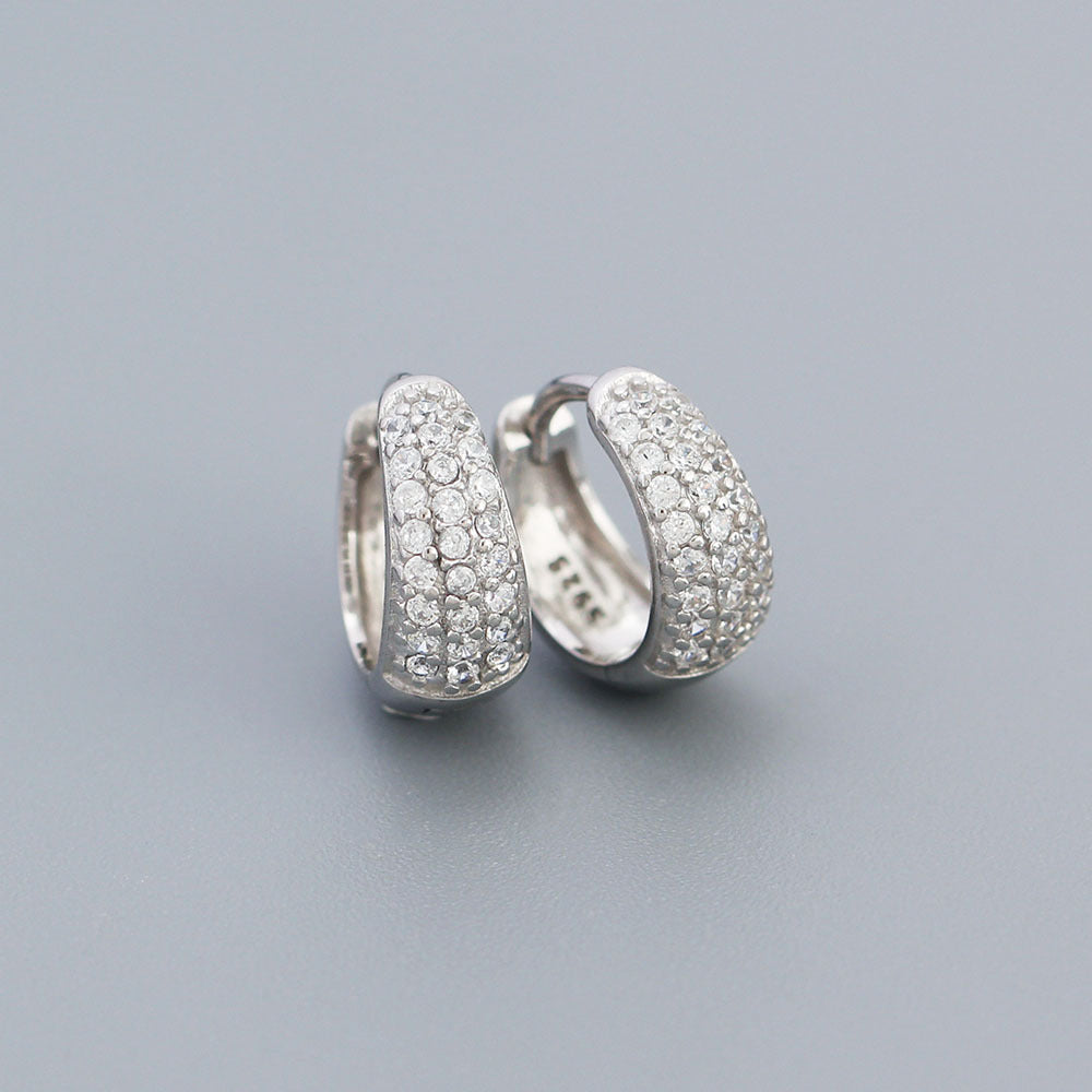 Sweet 925 Sterling Silver Geometric Micro-Inlaid Cubic Zirconia Hoop Earrings