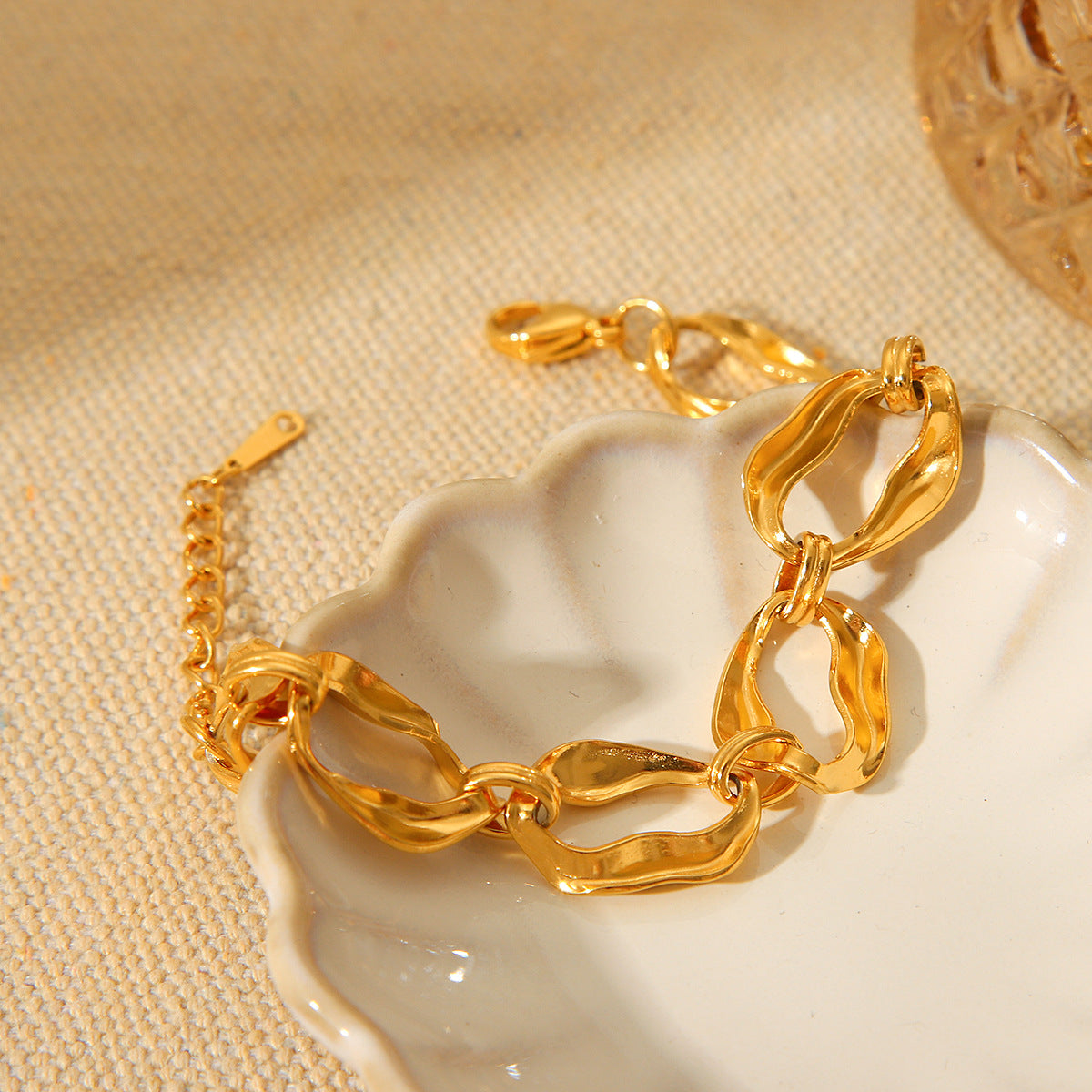 Bracciale Irregolare Geometrico in Acciaio al Titanio da Donna con Placcatura in Oro 18K Catena in Acciaio Inossidabile Stile Minimalista Instagram