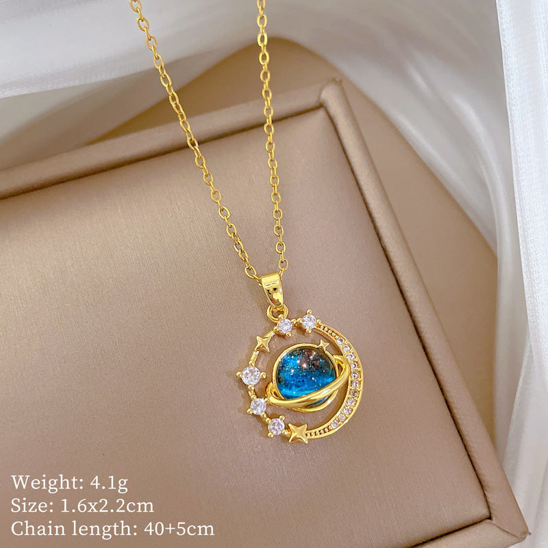 Geometric Style Titanium Steel Necklace with Copper Pendant Plated in Real Gold for Women and Men