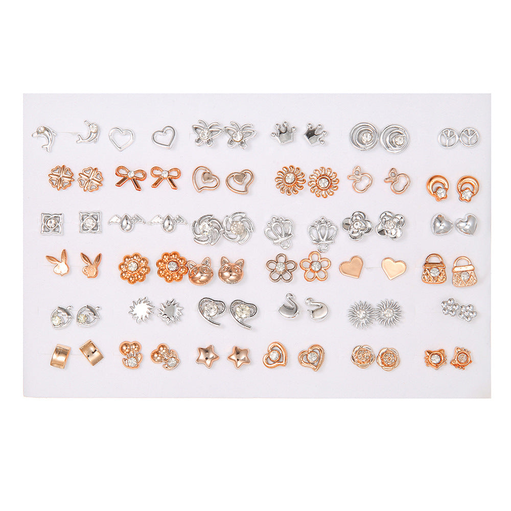 Geometric Resin Stud Earrings Set with Rhinestone Inlay Featuring Floral Animal and Letter Designs for Women
