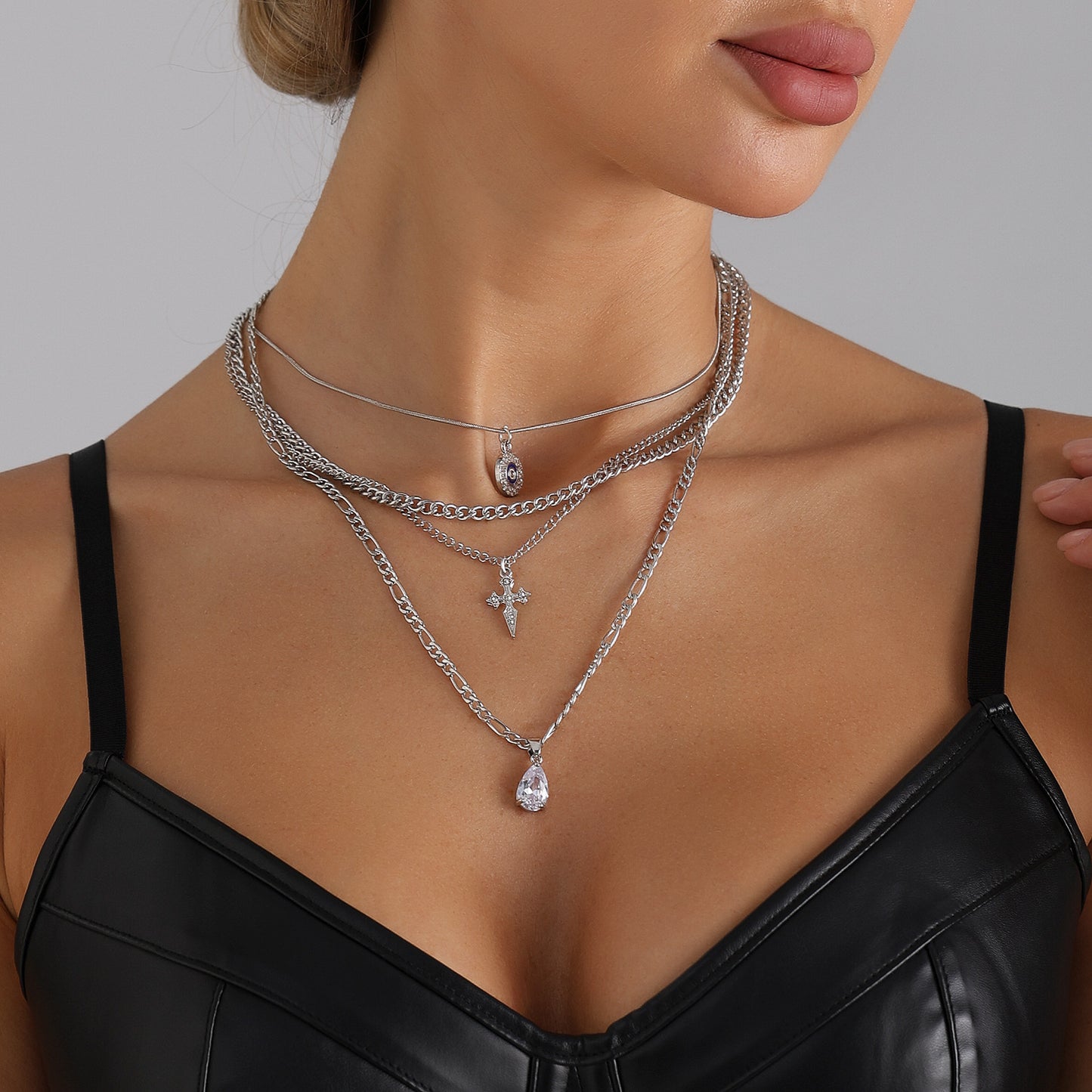 Gothic Geometric Cross Teardrop Alloy Plated Necklace for Women