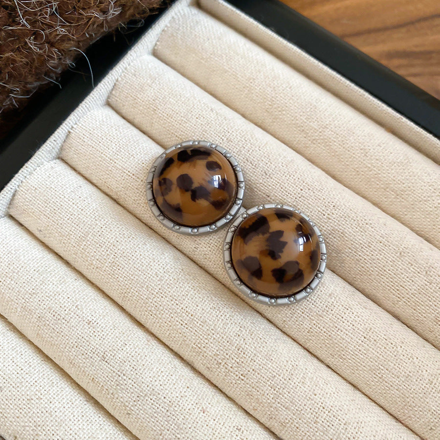Pendientes de tuerca retro geométricos con diseño de estampado de leopardo con textura de terciopelo para mujer, aleación galvanizada, accesorio de moda minimalista de lujo