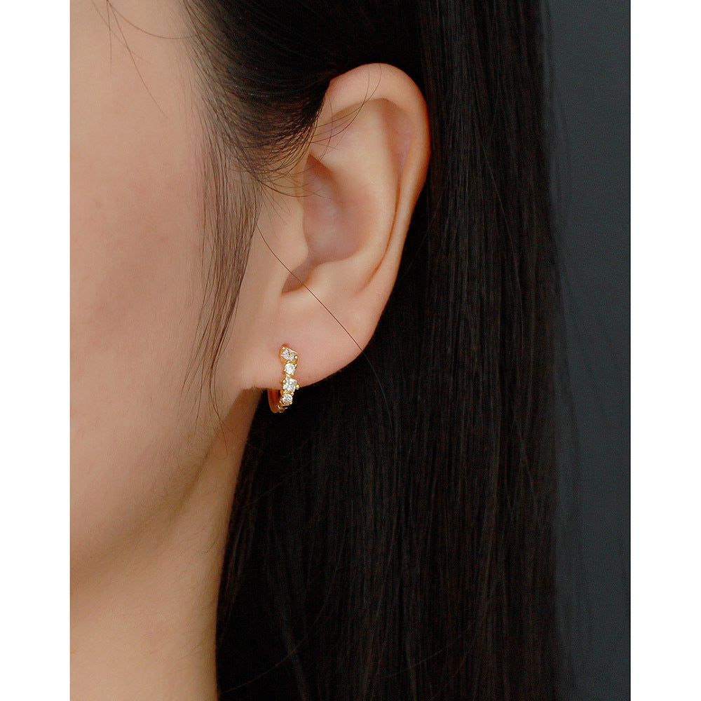 Elegant 925 Sterling Silver Geometric Round Square Rhinestone Plated Stud Earrings for Women