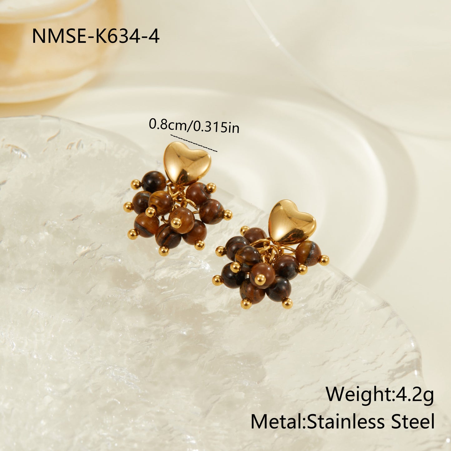 Vintage-Inspired Minimalist Stainless Steel Beaded Earrings with Heart and Geometric Shapes Electroplated for Women