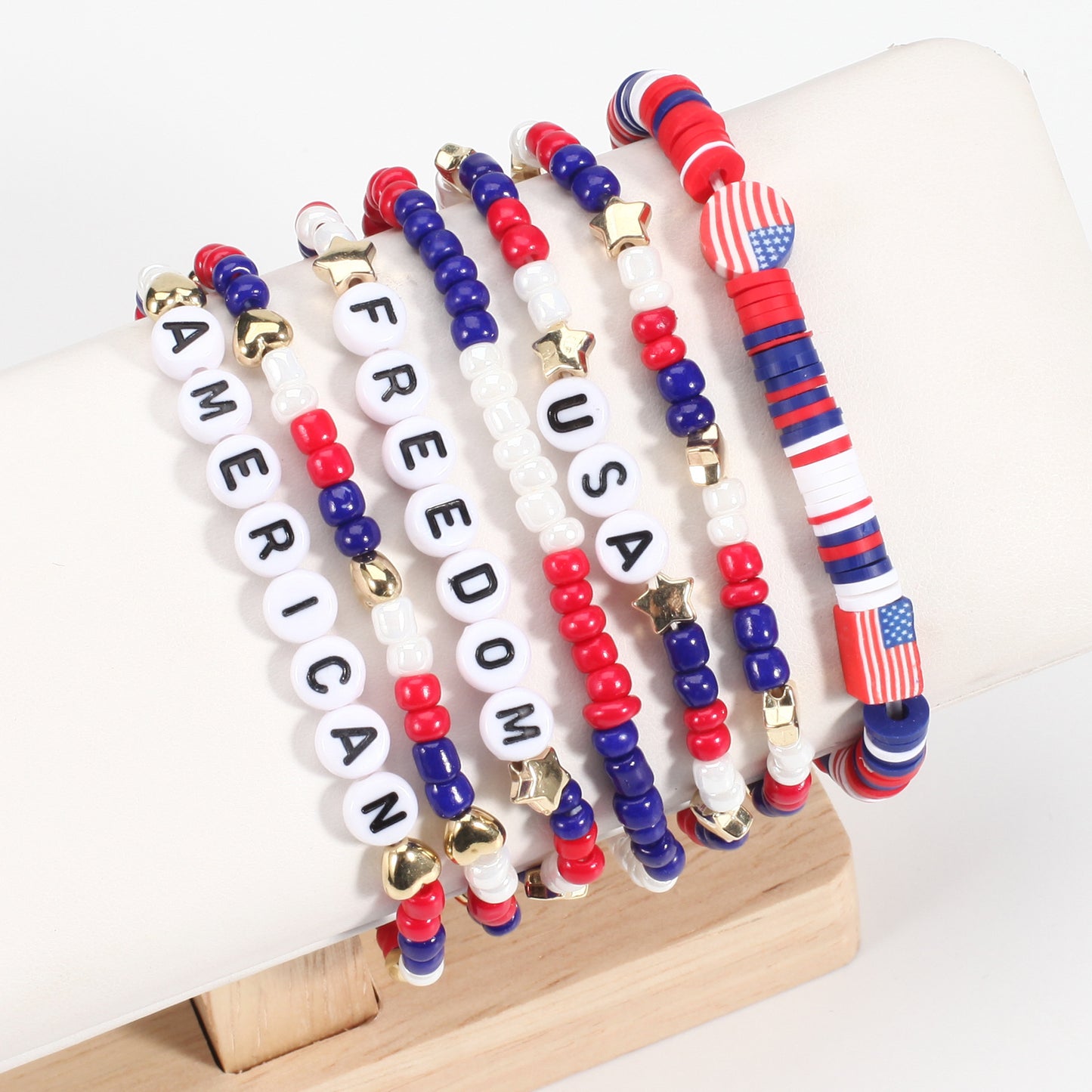 Pulsera de cuentas de resina geométrica unisex con temática del Día de la Independencia de EE. UU.