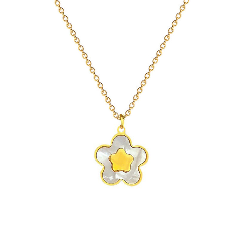 Collar de Acero de Titanio con Estrella de Cinco Puntas Minimalista y Geométrica de Nácar con Baño de Oro para Mujer