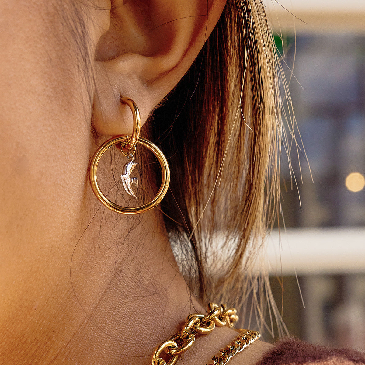 Stainless Steel Plated Dove Bird Hoop Earrings for Women