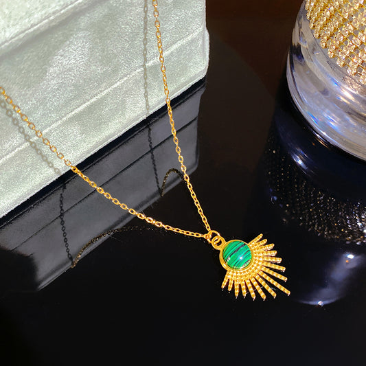 Minimalist Sweet Gold Plated Titanium Steel Heart Geometric Floral Turquoise Pendant Necklace for Unisex