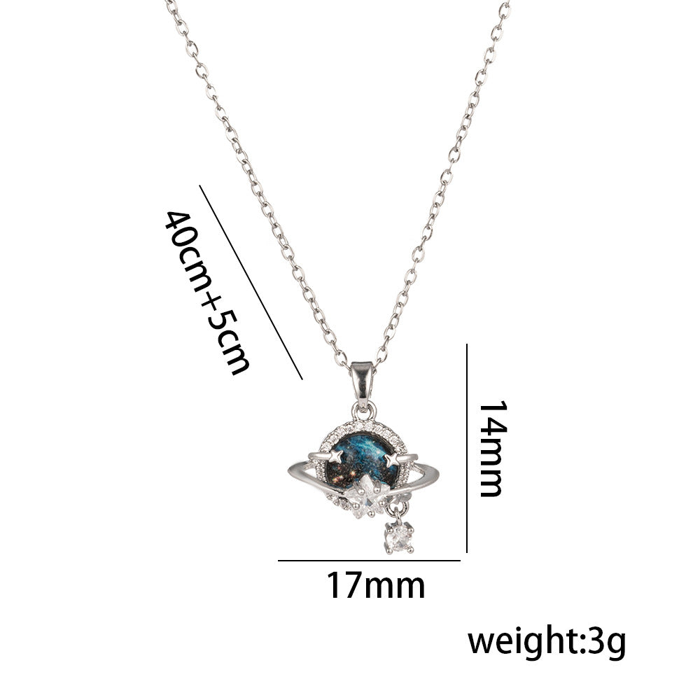 Minimalist Star and Moon Pendant Necklace for Women in Titanium Steel with Rhinestone Inlay and Plated Finish