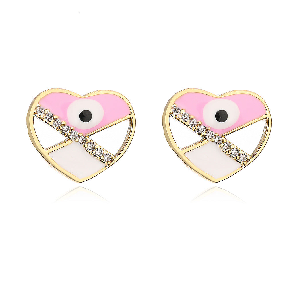 Geometric Eye-Shaped Enamel Zirconia Earrings for Women in Copper with 18K Gold Plating
