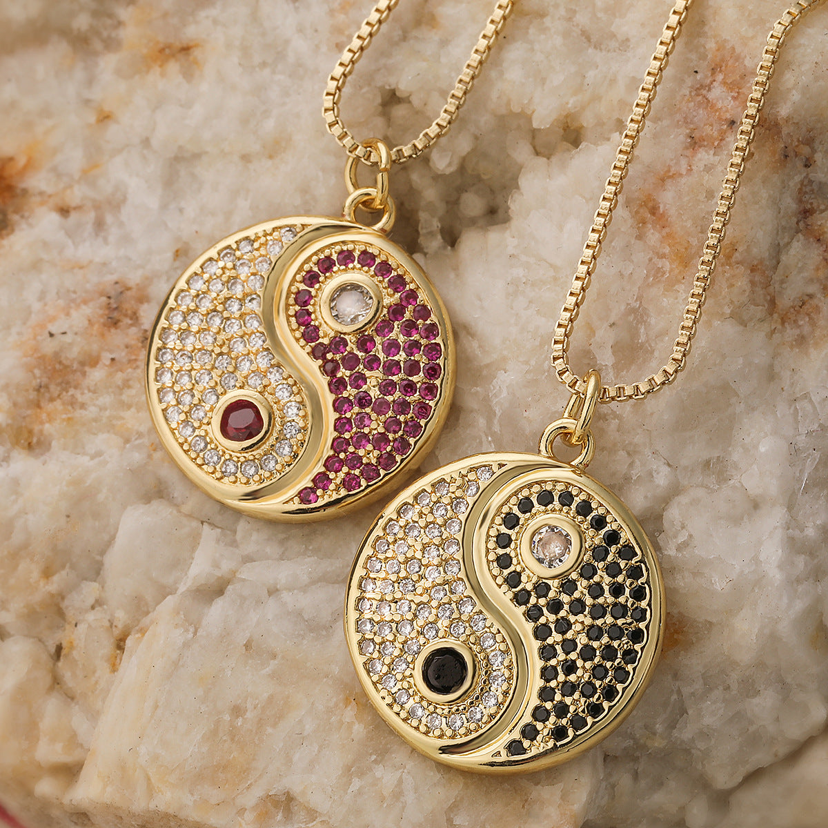Minimalist Elegant 18K Gold Plated Brass Geometric Cubic Zirconia Inlay Tai Chi Bagua Pendant Necklace for Women