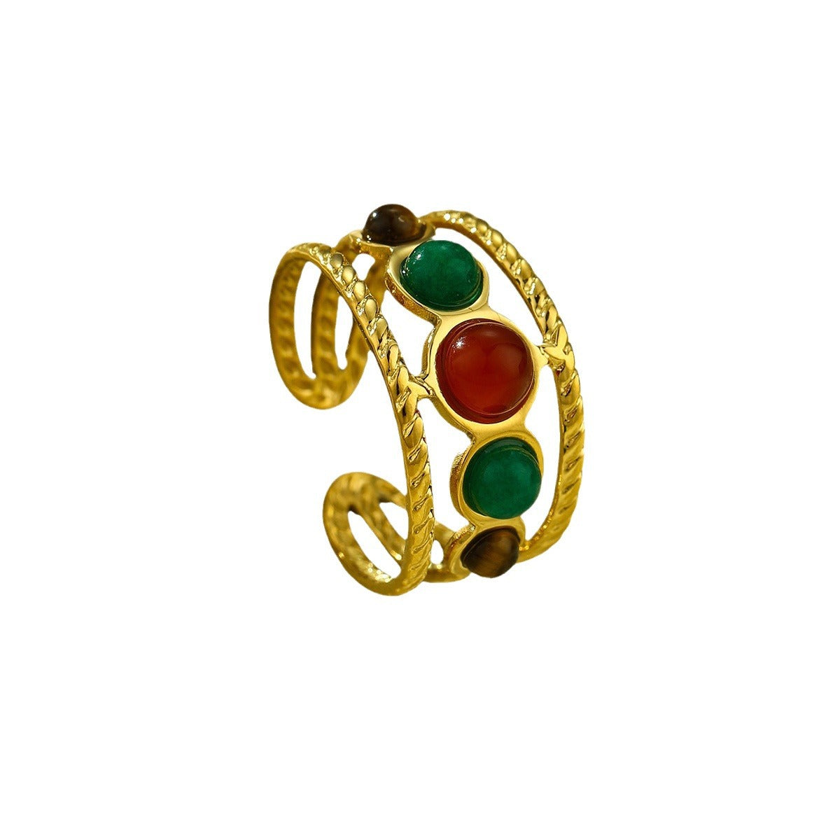 Anillo minimalista de acero de titanio con diseño geométrico, chapado en oro de 18 quilates y detalles de piedra natural para mujer