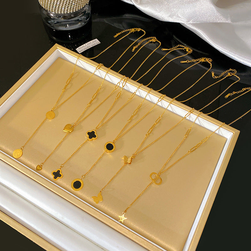 Minimalist Elegant Geometric Titanium Steel Plated Necklace for Women