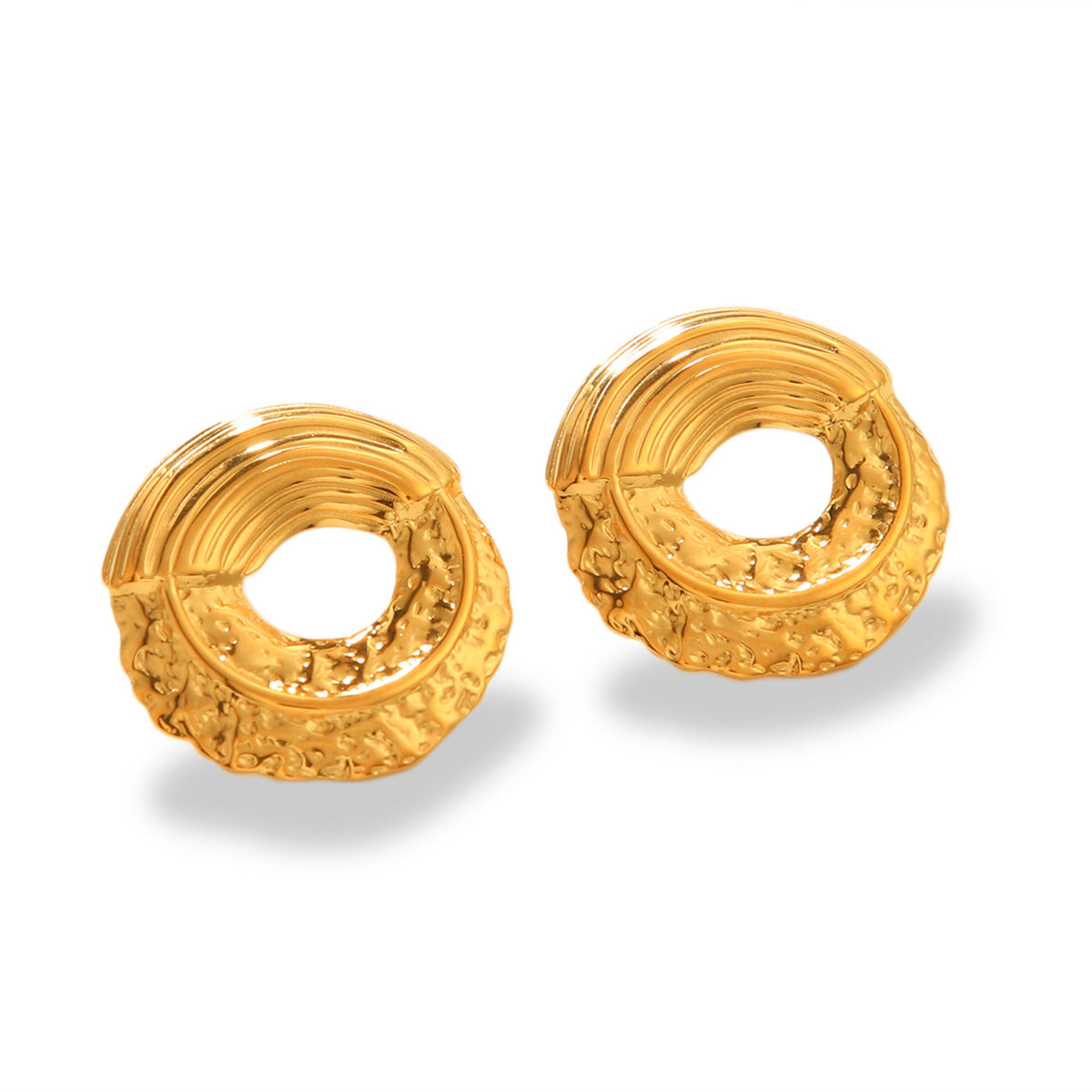 Pendientes de aro huecos geométricos martillados de acero inoxidable bañados en oro de 18 quilates estilo Ins a la moda para mujer