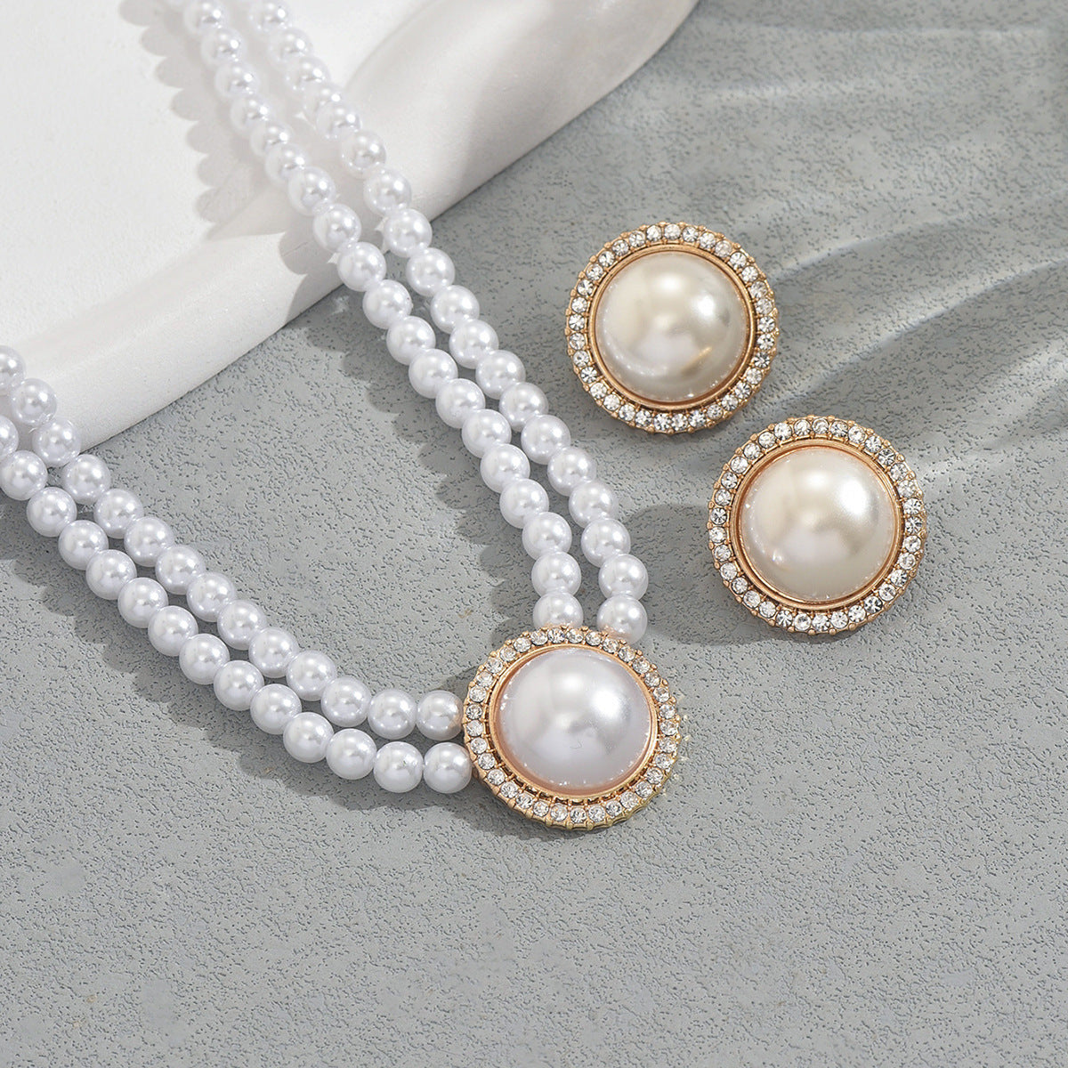 Conjunto de collar con colgante de perlas geométricas con incrustaciones de nácar para mujer, joyería de moda con cadena larga de perlas