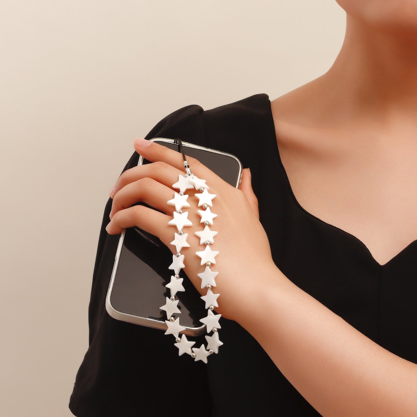 Minimalist White Star Shell Metal Phone Wrist Strap