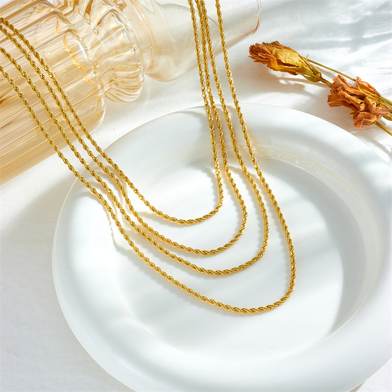 Punk Vintage Minimalist Titanium Steel Twisted Rope Multi-Layer Necklace for Women