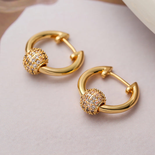 Pendientes de aro geométricos minimalistas para mujer con baño de oro y circonitas microengastadas