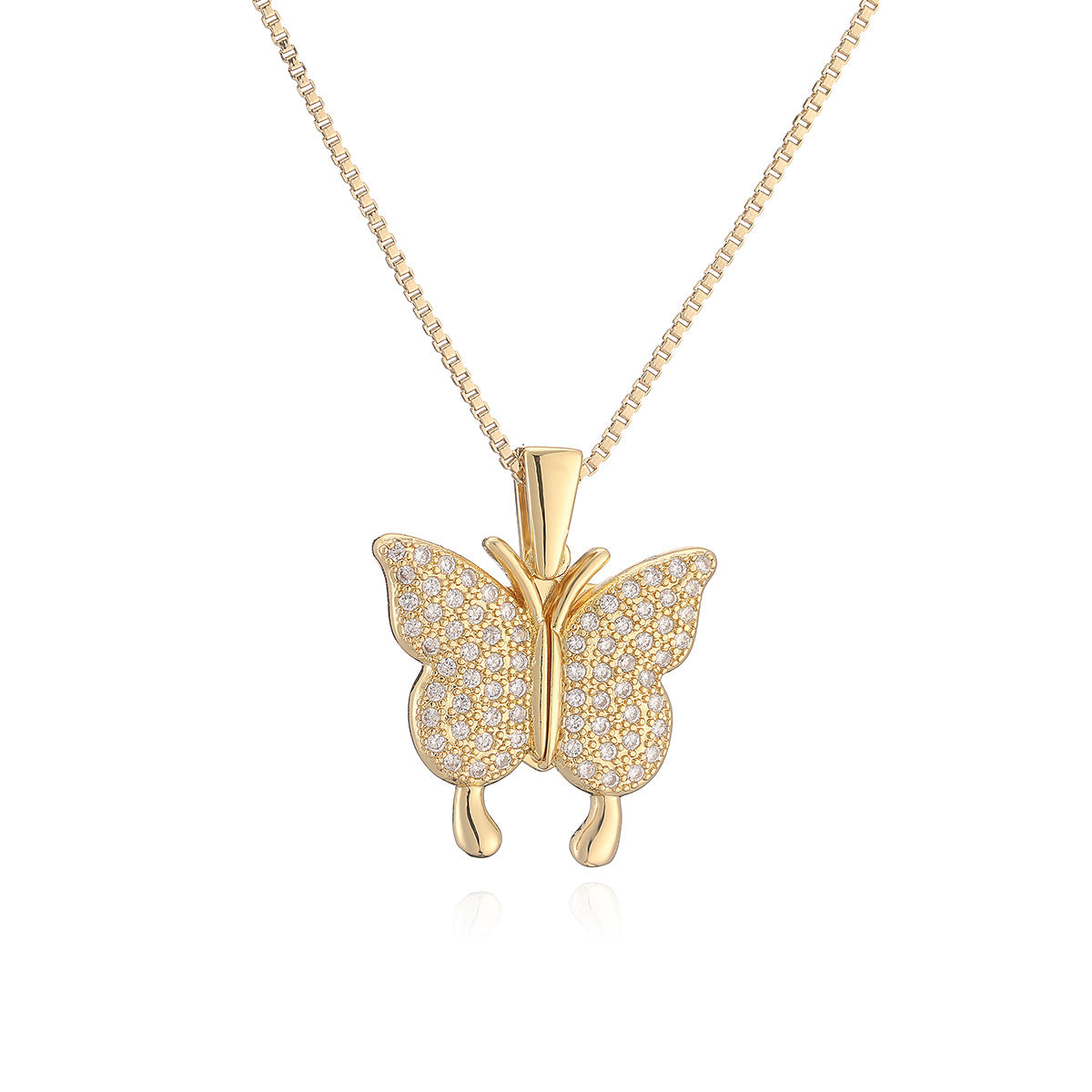 Elegant 18K Gold Plated Brass Cubic Zirconia Butterfly Pendant Necklace for Women