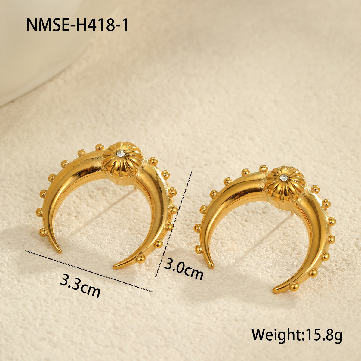 Orecchini da donna minimalisti in acciaio inossidabile a forma di luna e corno, placcati oro 18K