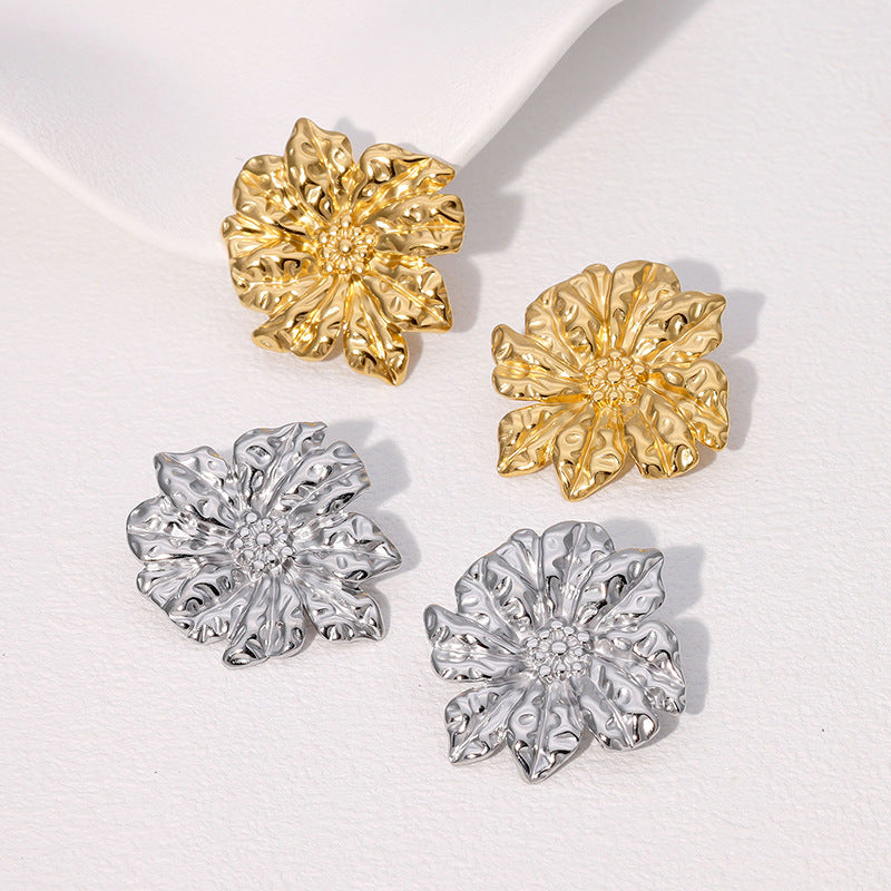 Orecchini Minimalisti Floreali in Acciaio Inossidabile con Placcatura in Oro 18K da Donna, Ipoallergenici e Resistenti allo Sbiadimento