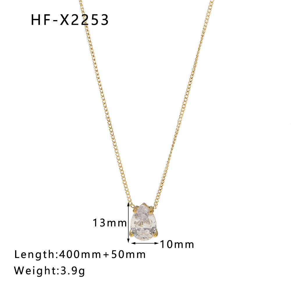 Collana minimalista a goccia in acciaio inossidabile con placcatura in oro 18 carati e ciondolo in zircone bianco da donna