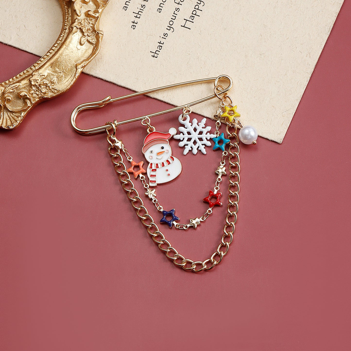 Broche Original de Copo de Nieve Geométrico con Forma de Estrella para Mujer, Chapado en Aleación, Pin Decorativo para Regalo de Navidad y Uso Conmemorativo
