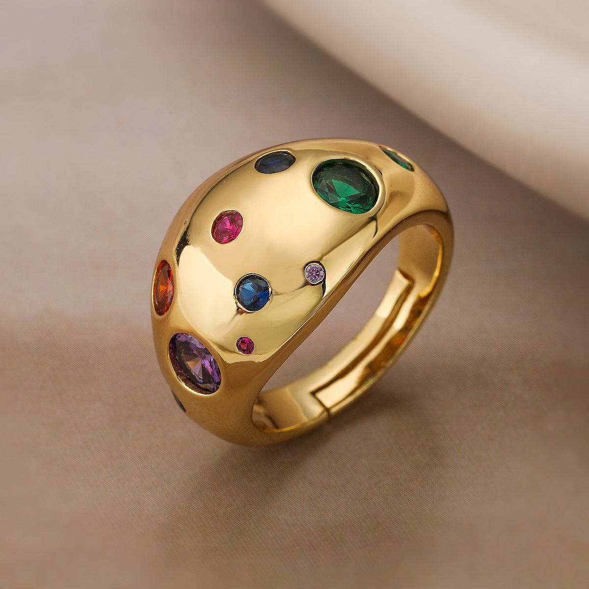 Minimalist Geometric Open Ring for Women in Brass with Micro-Pavé Zirconia, Vintage-Inspired Luxury Jewelry