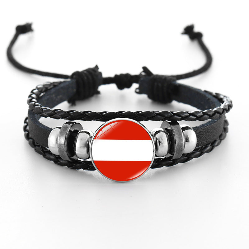 Bracciale in pelle intrecciata fatto a mano unisex stile punk geometrico, nero