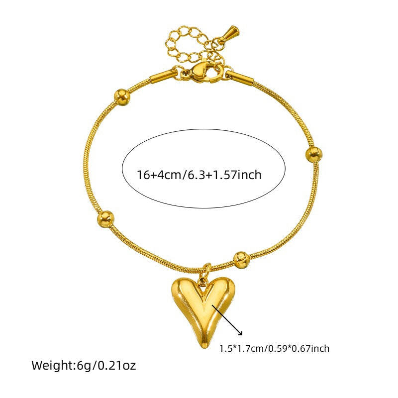 Elegant Minimalist Stainless Steel Plated Snake Chain Heart Teardrop Pendant Jewelry Set for Women