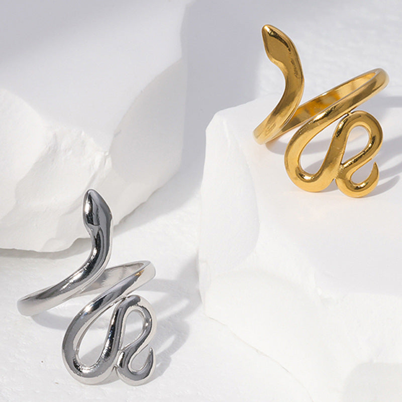 Adjustable Snake-Shaped Stainless Steel Ring for Men and Women with Plated Finish