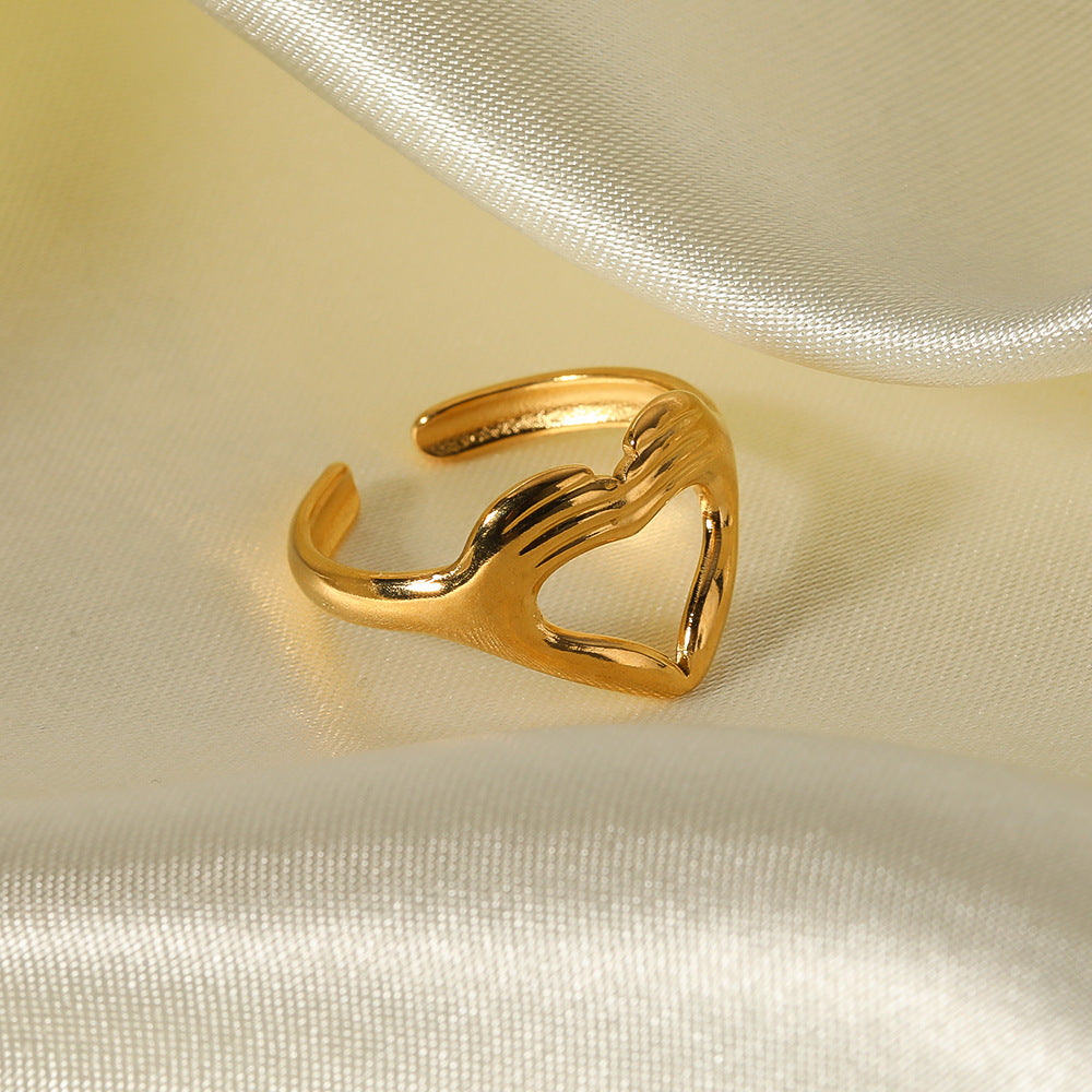 Minimalist Heart-Shaped Stainless Steel Ring with 18K Vacuum Gold Plating for Women
