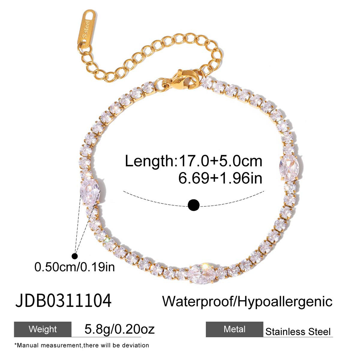 Elegant Geometric Heart Stainless Steel Plated Cubic Zirconia Bracelet for Women