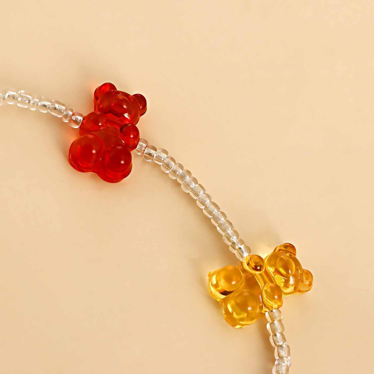 Bohemian Style Small Bear Beaded Anklet in Metal with Clear Seed Beads Minimalist Fashion Accessory for Women